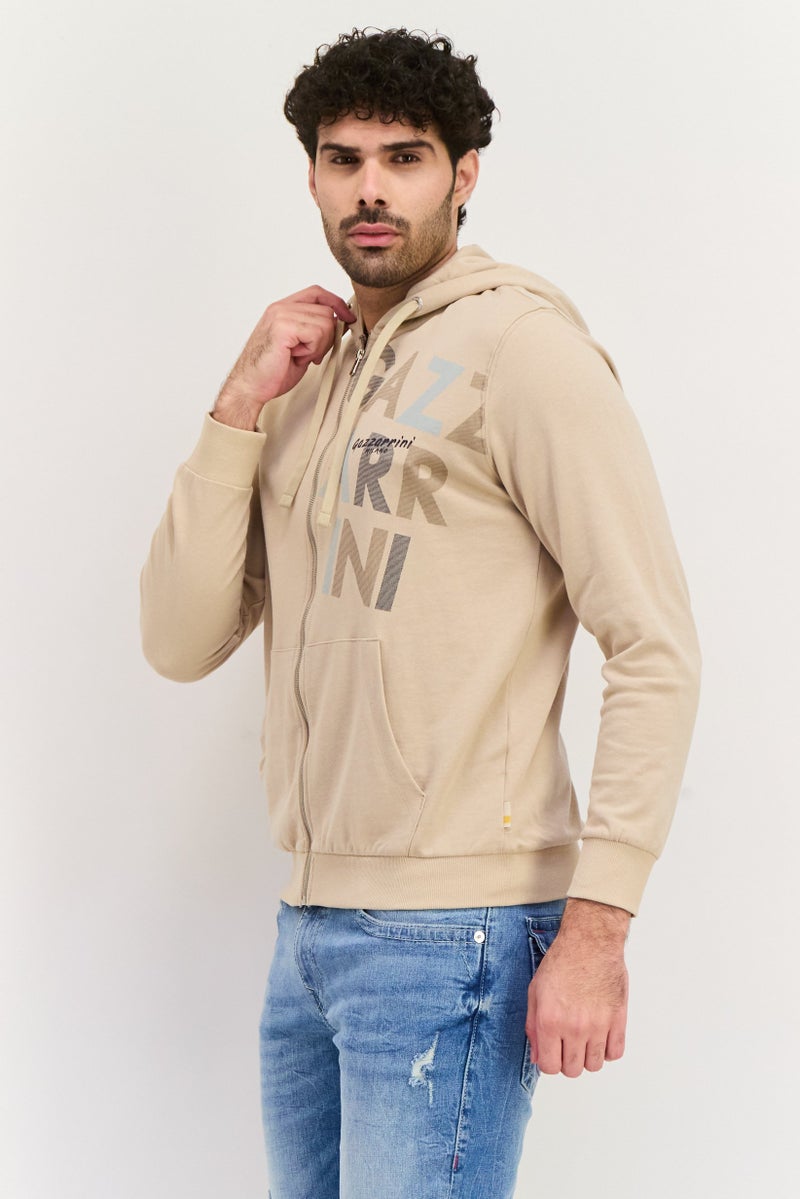Gazzarrini هودي بأكمام طويلة للرجال بشعار العلامة التجارية، بيج - Image 4