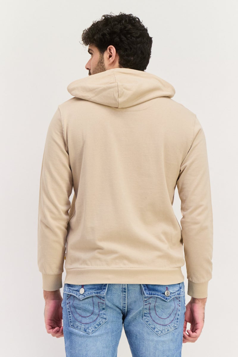 Gazzarrini هودي بأكمام طويلة للرجال بشعار العلامة التجارية، بيج - Image 2