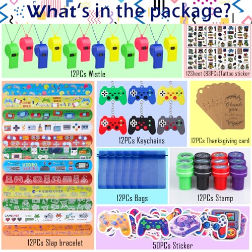 Moncinday 134 Pcs Video Game Party Favors Includes Video Game Slap Bracelet Keychain Stamper Whistle Mesh Bag Card Stickers Tattoos for Kids Gaming Party Favors Birthday Goodie Bag Fillers - Image 5