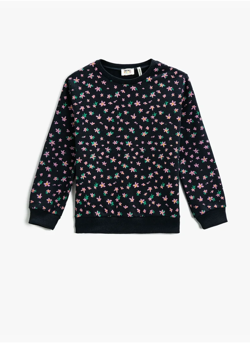 KOTON Floral Printed Sweatshirt Crew Neck