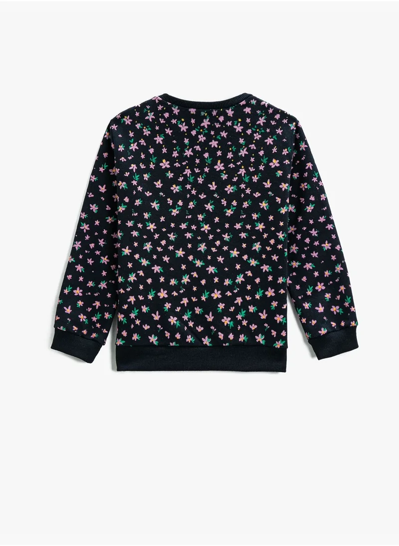 KOTON Floral Printed Sweatshirt Crew Neck