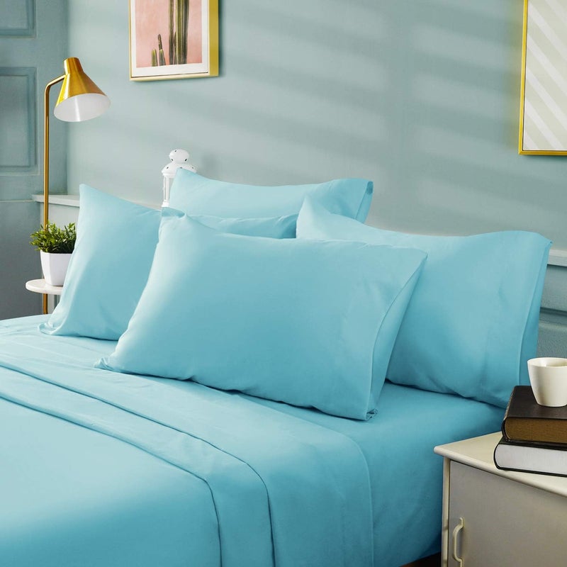 BYSURE Hotel Luxury Bed Sheets Set 6 Piece(Queen, Aqua Blue) - Super Soft 1800 Thread Count 100% Microfiber Sheets with Deep Pockets, Wrinkle & Fade Resistant - Image 2