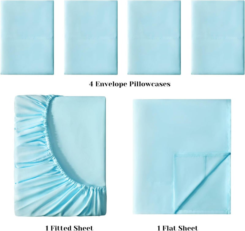 BYSURE Hotel Luxury Bed Sheets Set 6 Piece(Queen, Aqua Blue) - Super Soft 1800 Thread Count 100% Microfiber Sheets with Deep Pockets, Wrinkle & Fade Resistant - Image 3