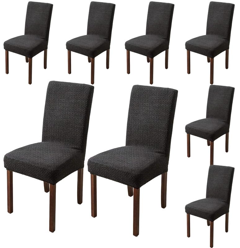 Styleys Elastic Chair Cover Stretch Removable Washable Short Jacquard Dining Chair Cover Protector Seat Slipcover (Pack of 8, Black, JCMC3) - Image 1
