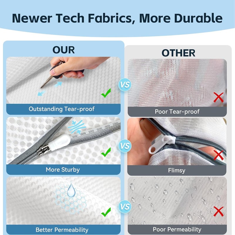 Foyer Nuage 3 أكياس شبكية عالية الجودة مخصصة للملابس الحساسة مزودة بسحاب، مناسبة للتخزين أثناء السفر، بالإضافة إلى كيس لغسيل الملابس النسائية والجاكيتات والمعاطف والبناطيل، بالمقاس 20 × 24 إنش (مقاس 3L، باللون الأبيض). - Image 4