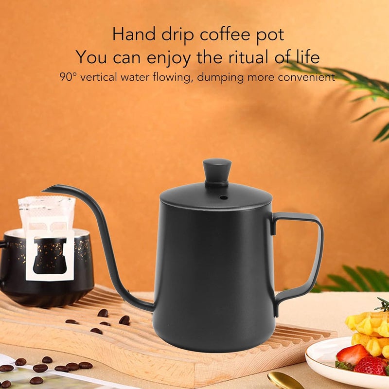 pour Over Gooseneck Coffee Kettle, 304 Stainless Steel Ergonomic Handle Uniform Extraction pour Over Drip Coffee Kettle for Home Office Cafe (350ML Black with Lid) - Image 3