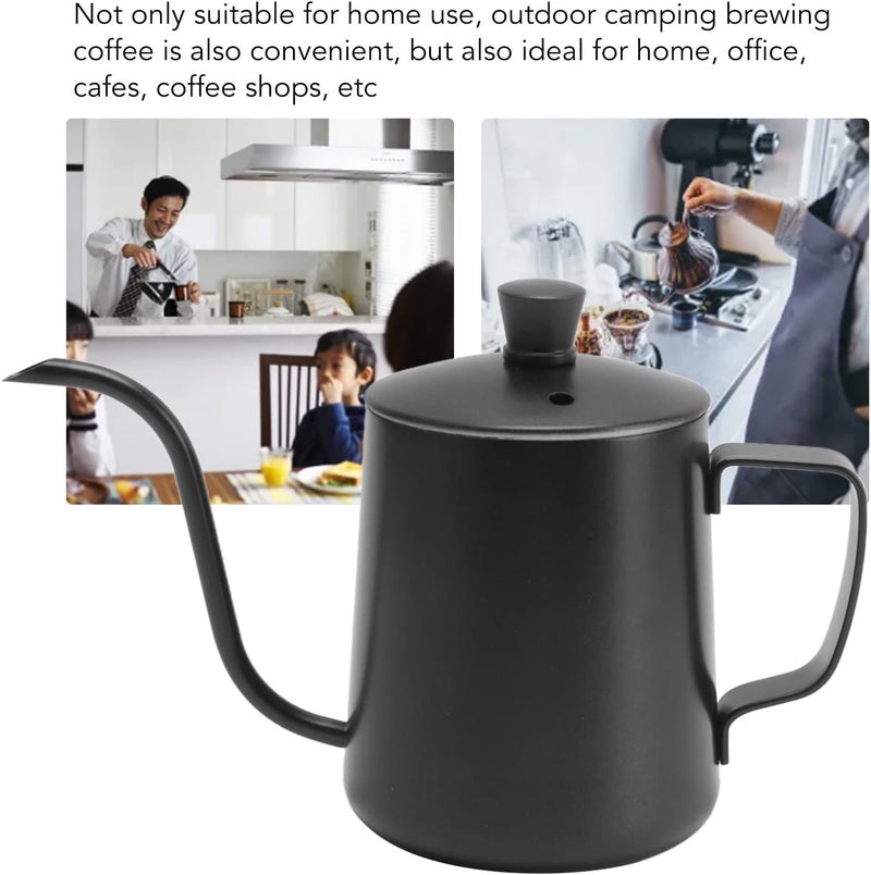 pour Over Gooseneck Coffee Kettle, 304 Stainless Steel Ergonomic Handle Uniform Extraction pour Over Drip Coffee Kettle for Home Office Cafe (350ML Black with Lid) - Image 4