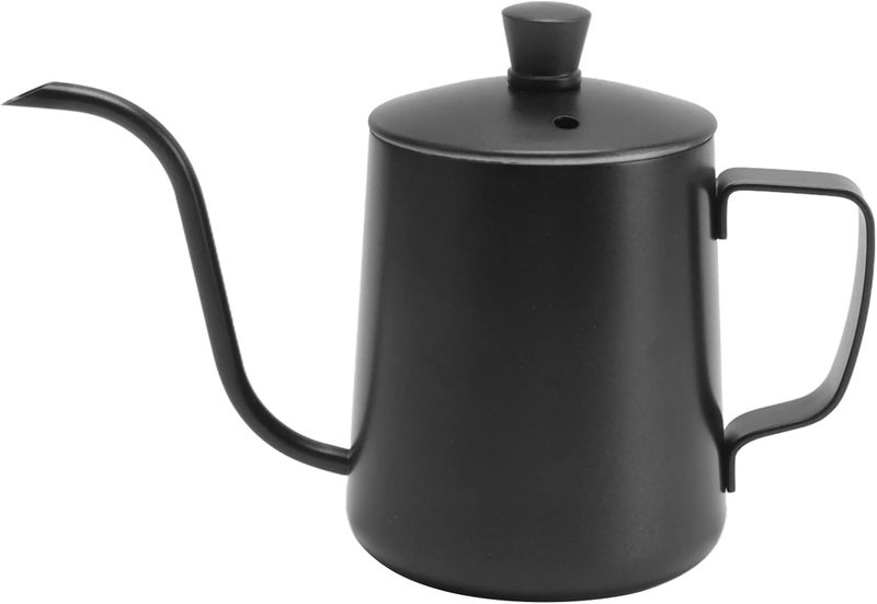 pour Over Gooseneck Coffee Kettle, 304 Stainless Steel Ergonomic Handle Uniform Extraction pour Over Drip Coffee Kettle for Home Office Cafe (350ML Black with Lid) - Image 1