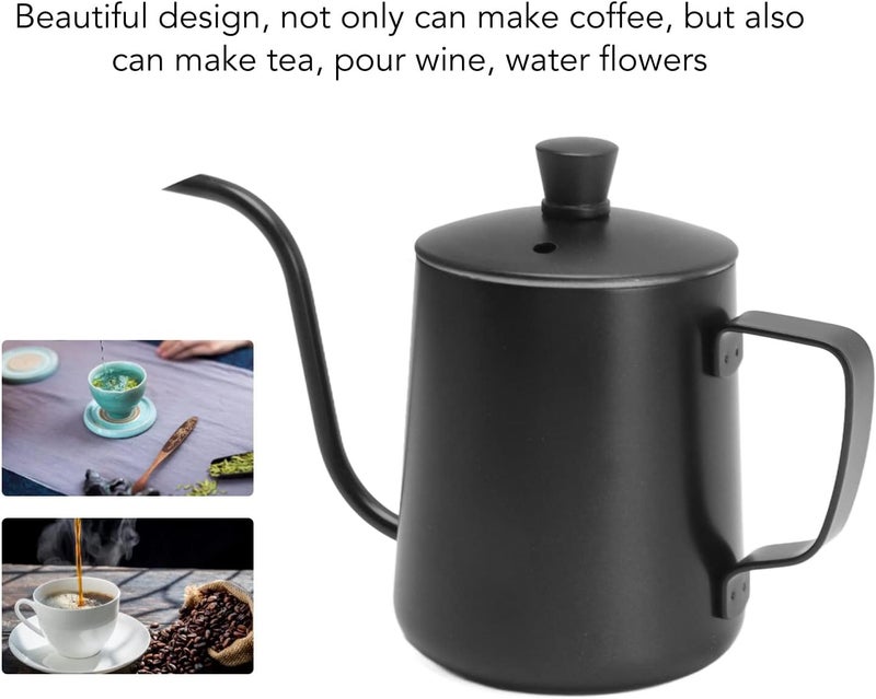 pour Over Gooseneck Coffee Kettle, 304 Stainless Steel Ergonomic Handle Uniform Extraction pour Over Drip Coffee Kettle for Home Office Cafe (350ML Black with Lid) - Image 5