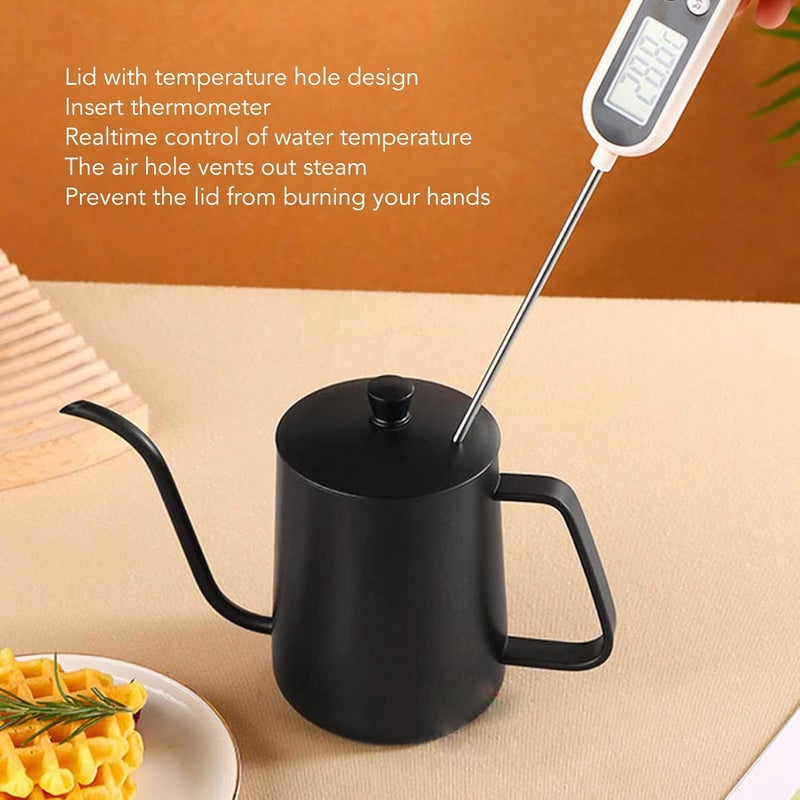 pour Over Gooseneck Coffee Kettle, 304 Stainless Steel Ergonomic Handle Uniform Extraction pour Over Drip Coffee Kettle for Home Office Cafe (350ML Black with Lid) - Image 2