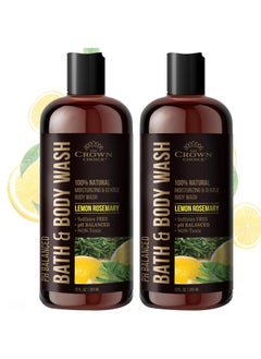 The Crown Choice Natural Body Wash for Women, Men & Kids - Organic Lemon Rosemary - 12oz pH 5.5-Best pH Balance-Liquid Soap for All Skin Types-Moisturizing Sulfate & Chemical Free Shower / Bath Liquid Gel (Pack of 2)  - Image 1
