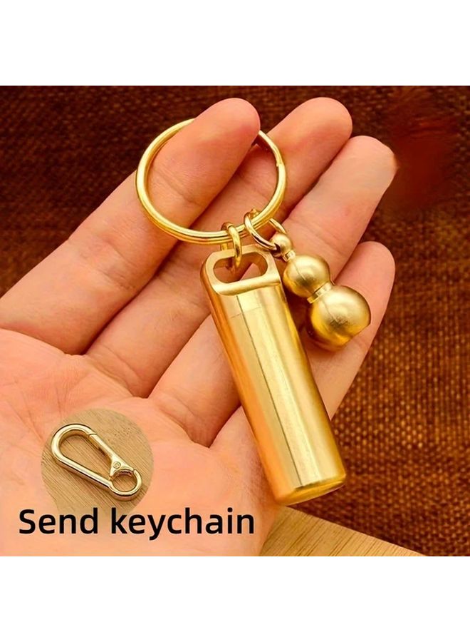 Simple Elegant Gourd Brass Mini Metal Waterproof Medicine Canister 1pc L - Image 1