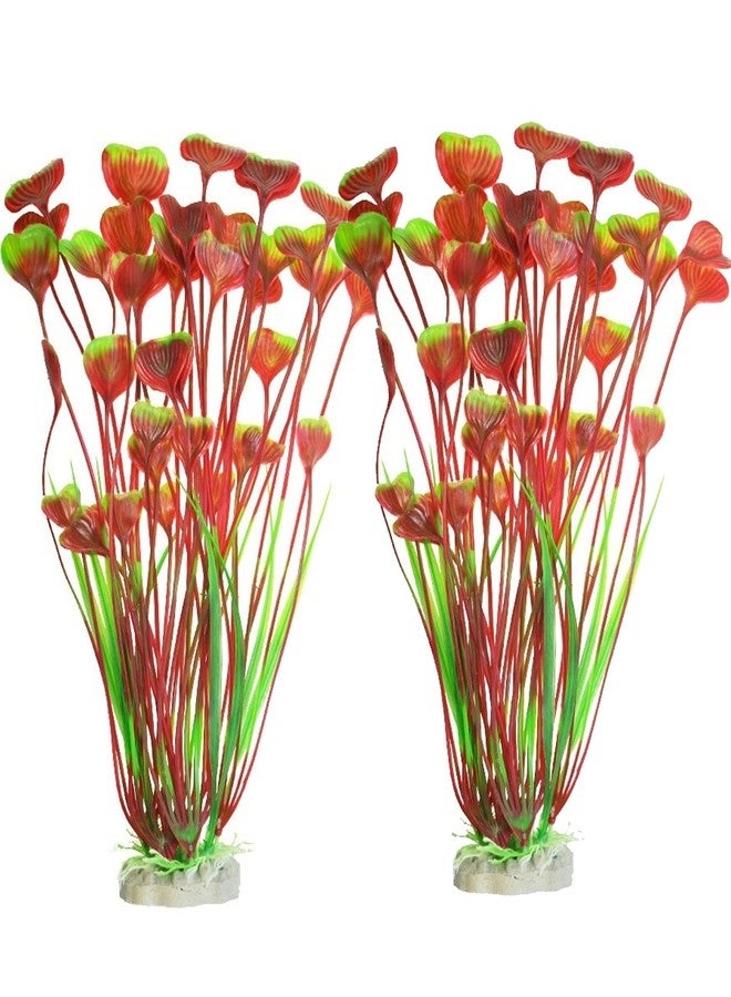 BYERUITE 2PCS Aquarium Decor Plastic Plants, Large 16 Inches Artificial Fish Tank Plants (Red) - Image 1