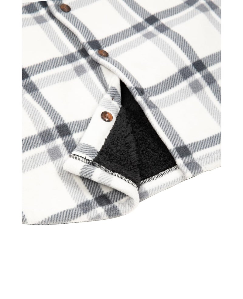 ZENTHACE Men's Sherpa Fleece Lined Flannel Shacket Jacket Outdoor Work Plaid Flannel Cpo Shirt Jacket Fall Winter Warm Coat White M - Image 5