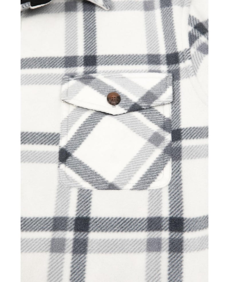 ZENTHACE Men's Sherpa Fleece Lined Flannel Shacket Jacket Outdoor Work Plaid Flannel Cpo Shirt Jacket Fall Winter Warm Coat White M - Image 4