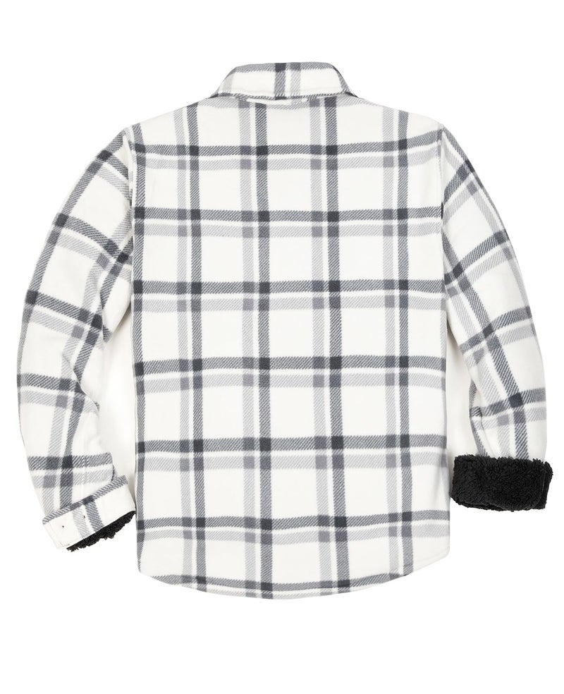ZENTHACE Men's Sherpa Fleece Lined Flannel Shacket Jacket Outdoor Work Plaid Flannel Cpo Shirt Jacket Fall Winter Warm Coat White M - Image 2