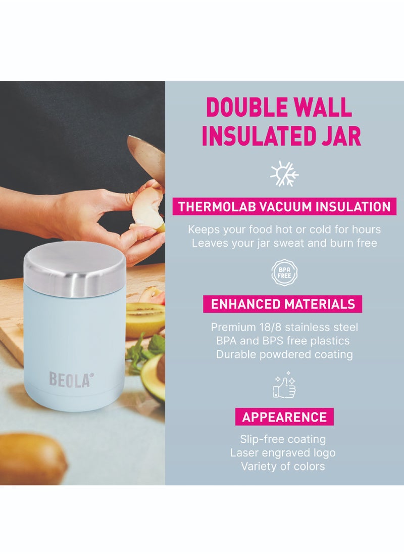 BEOLA 450ml Food Jar Lunch Box Thermos Stainless Steel Double Wall Insulated Travel Food Flask for Kids and Adults, 15oz (Blue Ice) 450ml  - Image 2