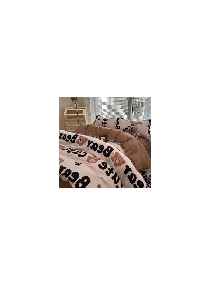 General Cartoon ins style super cute soft bamboo panda washed cotton sheet quilt cover four-piece set student bed three-piece set,Fun Bear ljf, 2.0 four-piece set (quilt cover 200x230)  - Image 1