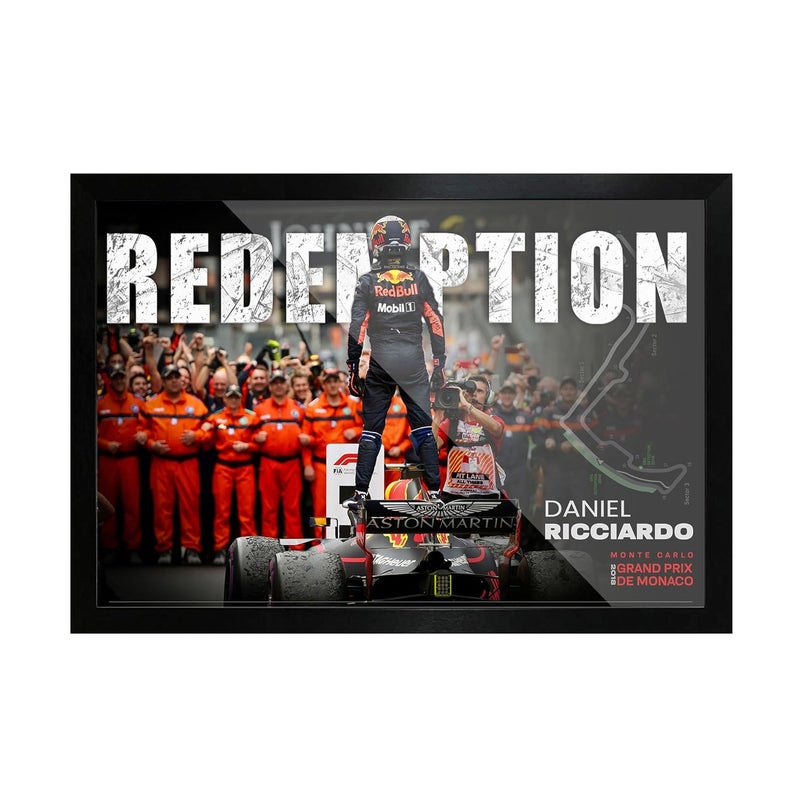 FRAMEO STORE Daniel Ricciardo Redemption Glass Frame Daniel Ricciardo 2018 Monaco GP wall art framed poster A3 size 12 X 18 Inches - Image 2