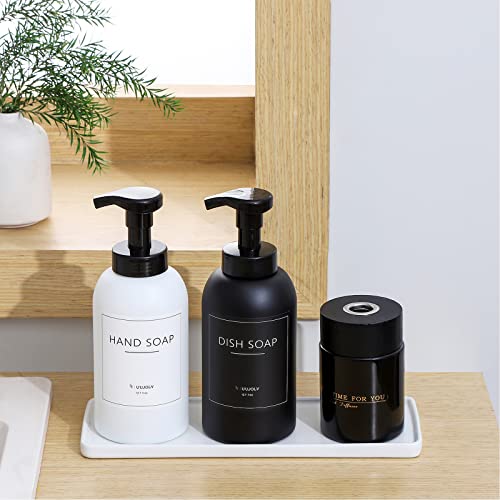 UUJOLY Foaming Hand Soap Dispenser Glass Jar Foam Dish Soap Dispenser for Bathroom and Kitchen Sink, Liquid Pump Bottle for Shampoo, Body Wash, Hand Soap, Black + White, 2 Pack - Image 4
