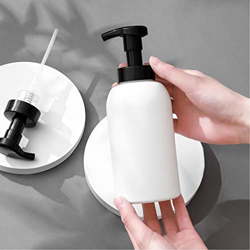 UUJOLY Foaming Hand Soap Dispenser Glass Jar Foam Dish Soap Dispenser for Bathroom and Kitchen Sink, Liquid Pump Bottle for Shampoo, Body Wash, Hand Soap, Black + White, 2 Pack - Image 3