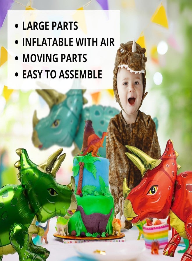 BOGAZNET Pack of 3 Big Triceratops Foil Balloons 3D Dinosaur Balloons for Birthday Party Decorations (Blue, Green, Red) - Image 5