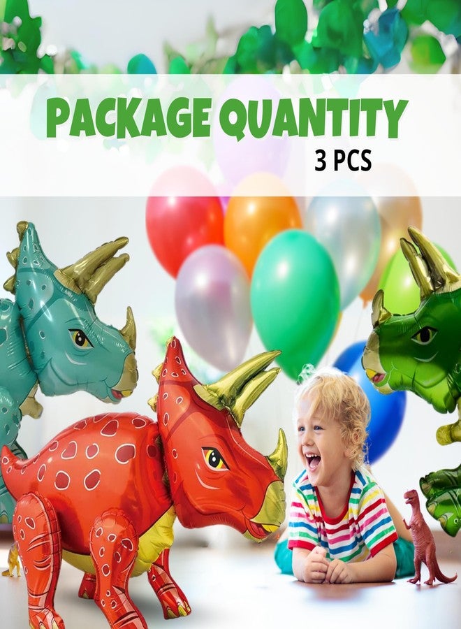 BOGAZNET Pack of 3 Big Triceratops Foil Balloons 3D Dinosaur Balloons for Birthday Party Decorations (Blue, Green, Red) - Image 4
