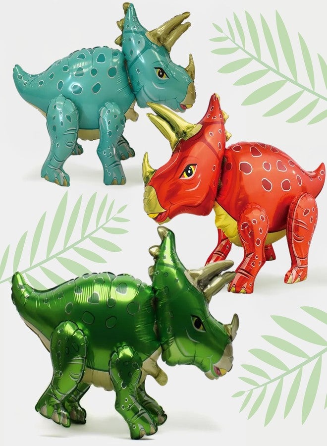 BOGAZNET Pack of 3 Big Triceratops Foil Balloons 3D Dinosaur Balloons for Birthday Party Decorations (Blue, Green, Red) - Image 1