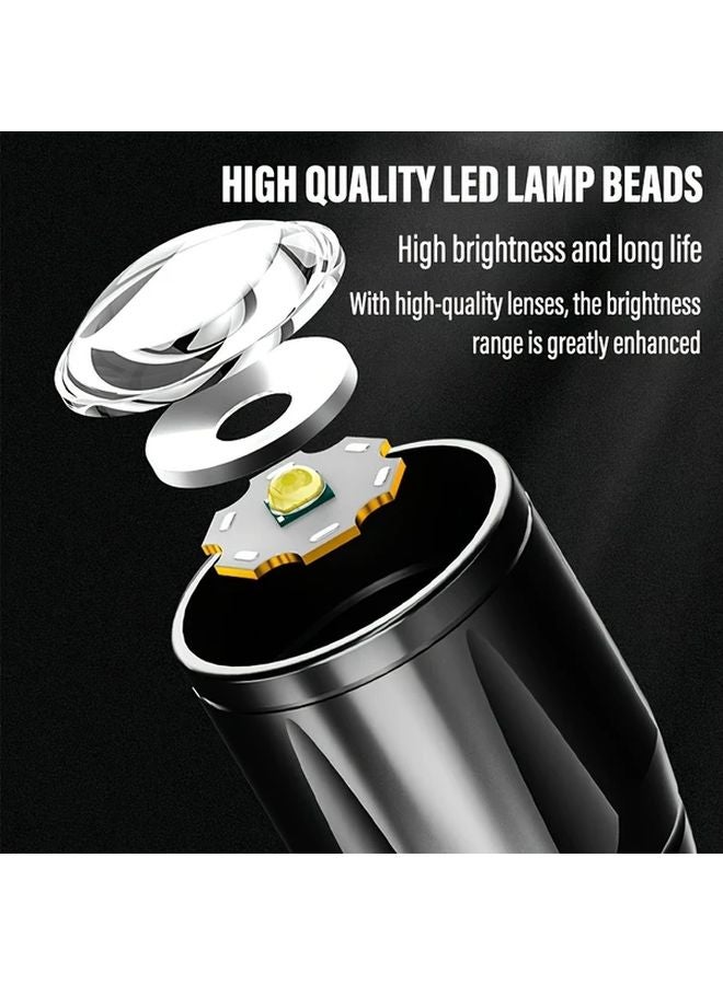Black Mini LED Flashlight Ultra Bright Rechargeable Portable Work Light Adjustable Zoom - Image 5