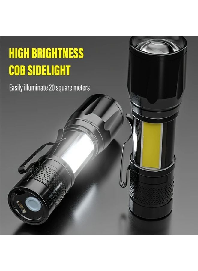 Black Mini LED Flashlight Ultra Bright Rechargeable Portable Work Light Adjustable Zoom - Image 3