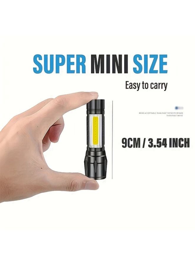 Black Mini LED Flashlight Ultra Bright Rechargeable Portable Work Light Adjustable Zoom - Image 4