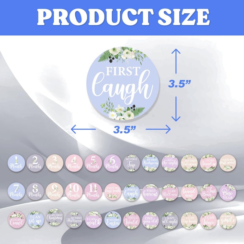RABOWA Pastel Floral Baby Stickers for Girls Monthly Growth Tracker Photo Props Vinyl Sticker Newborn Girl Milestones 36Pcs Elegant Calligraphy Design Pack Skateboard - Image 2