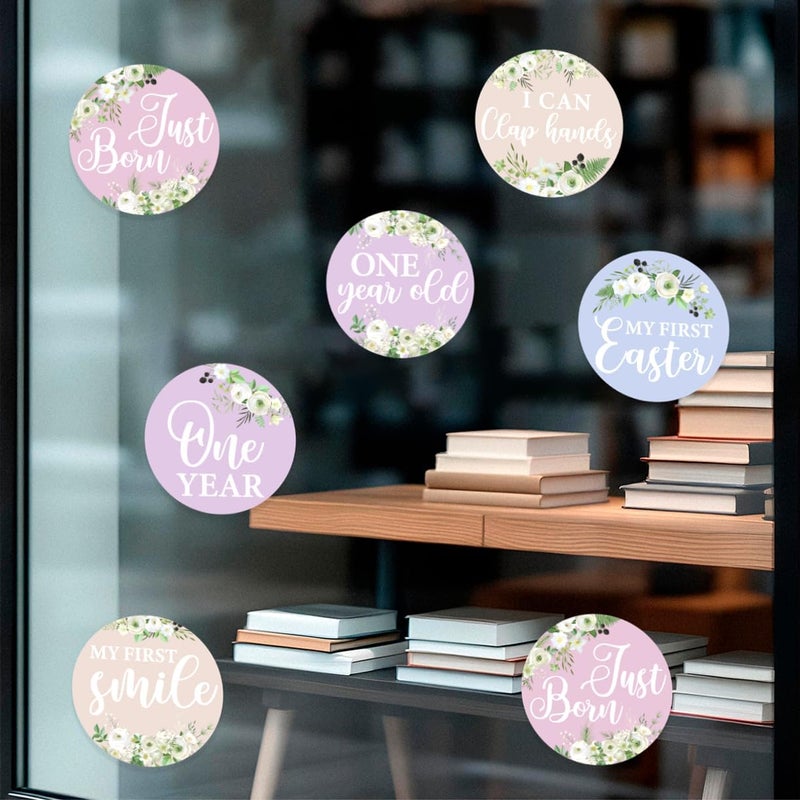RABOWA Pastel Floral Baby Stickers for Girls Monthly Growth Tracker Photo Props Vinyl Sticker Newborn Girl Milestones 36Pcs Elegant Calligraphy Design Pack Skateboard - Image 4
