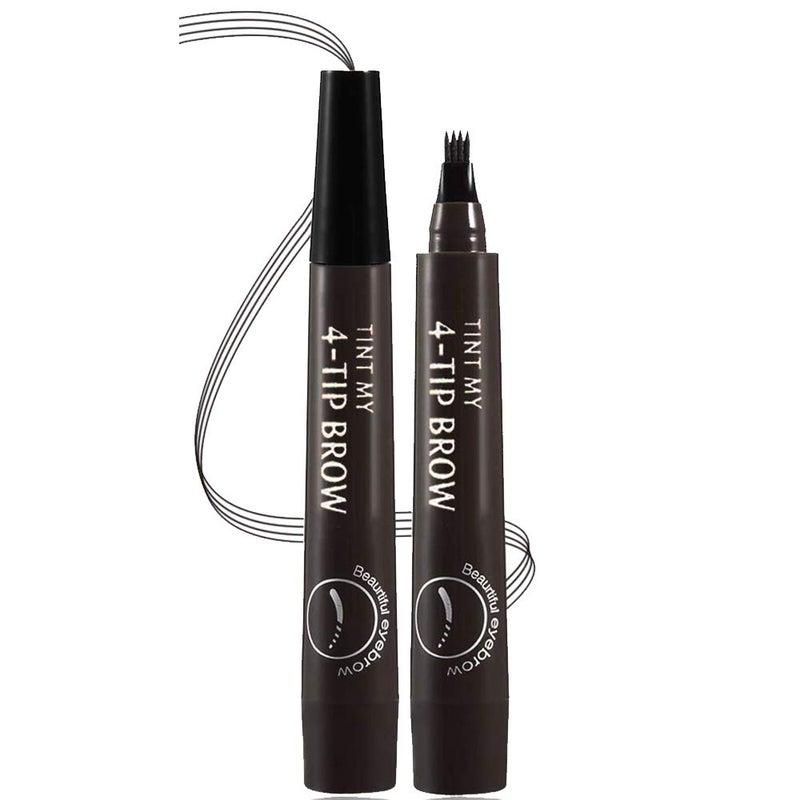 QUEMISS Eyebrow Pen Microblading 4 Fork Tip Eyebrow Pencil Creates Lasting MakeUp Professional Natural Brow Pen Cover Sparse Areas Daily Waterproof 3D Brow Pencil (05#Black) - Image 1