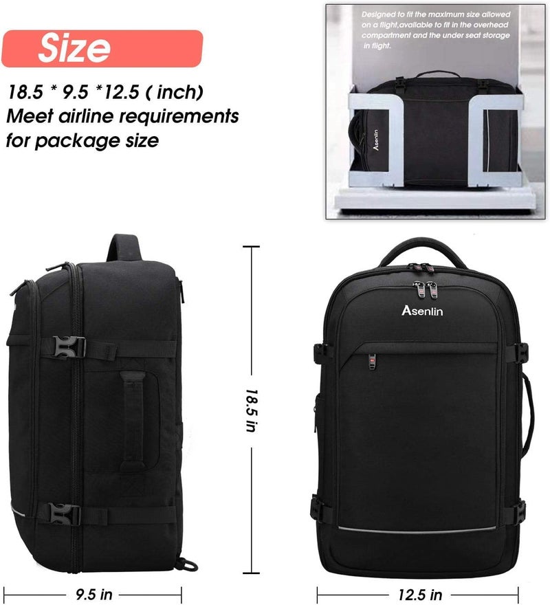 Asenlin 40L Travel Backpack for Women Men，17 Inch Laptop Backpack Flight Approved Luggage Carry On Water Resistant Computer Backpack for Weekender Overnight Large Daypack Black - Image 4