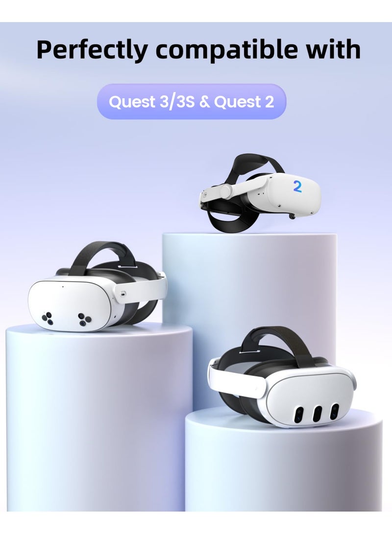 Faylor VR Headset Strap Compatible with Meta Quest 2/Quest 3/Quest 3S, Adjustable Elastic Knob, Double Comfort Soft Cushion Support-White  - Image 2