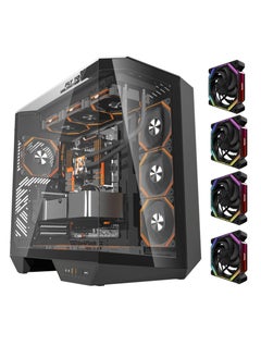 Darkflash DY470 ATX/MATX/ITX Triple Glass Gaming PC Case with 4*120MM ARGB Fans & GPU Holder, Triple Glass Design, Supports 360MM Radiators, USB Type-C, 10*120MM Fans Compatible Gaming Case