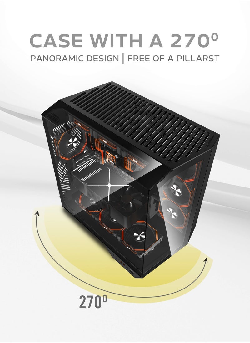 aigo - Darkflash DY470 ATX/MATX/ITX Triple Glass Gaming PC Case with 4*120MM ARGB Fans & GPU Holder, Triple Glass Design, Supports 360MM Radiators, USB Type-C, 10*120MM Fans Compatible Gaming Case - Image 1