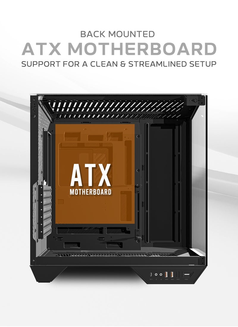 aigo - Darkflash DY470 ATX/MATX/ITX Triple Glass Gaming PC Case with 4*120MM ARGB Fans & GPU Holder, Triple Glass Design, Supports 360MM Radiators, USB Type-C, 10*120MM Fans Compatible Gaming Case - Image 1