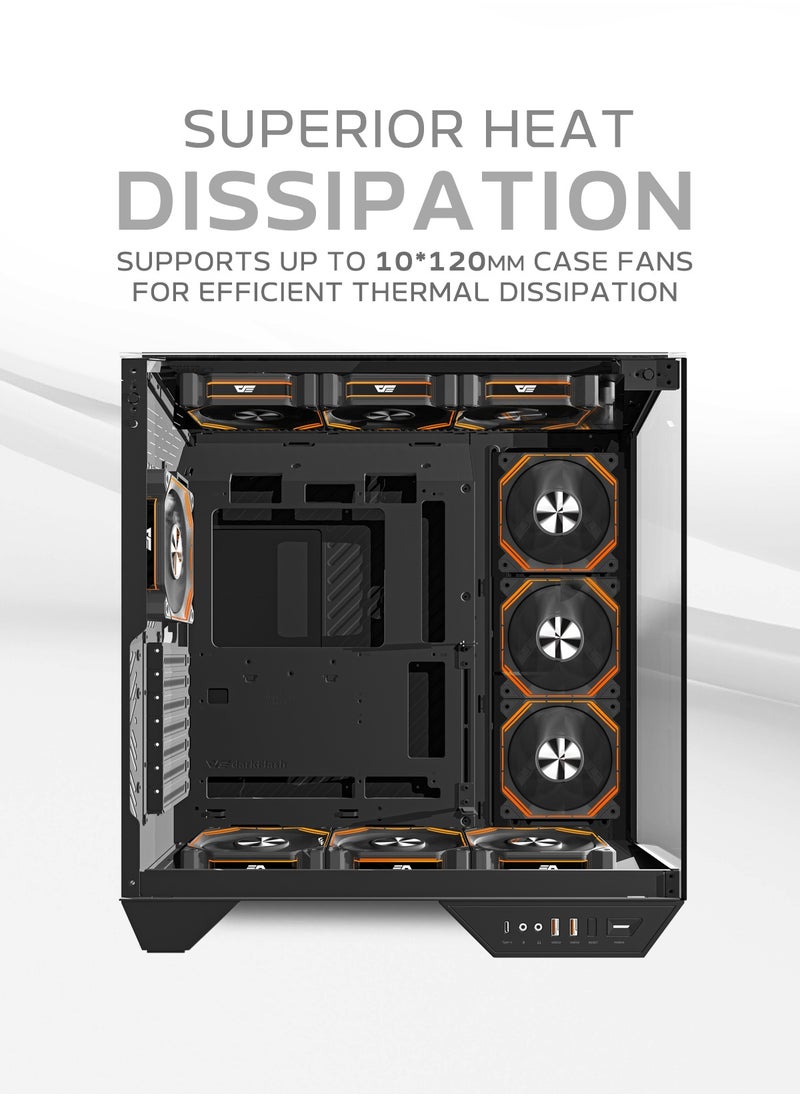 aigo - Darkflash DY470 ATX/MATX/ITX Triple Glass Gaming PC Case with 4*120MM ARGB Fans & GPU Holder, Triple Glass Design, Supports 360MM Radiators, USB Type-C, 10*120MM Fans Compatible Gaming Case - Image 1