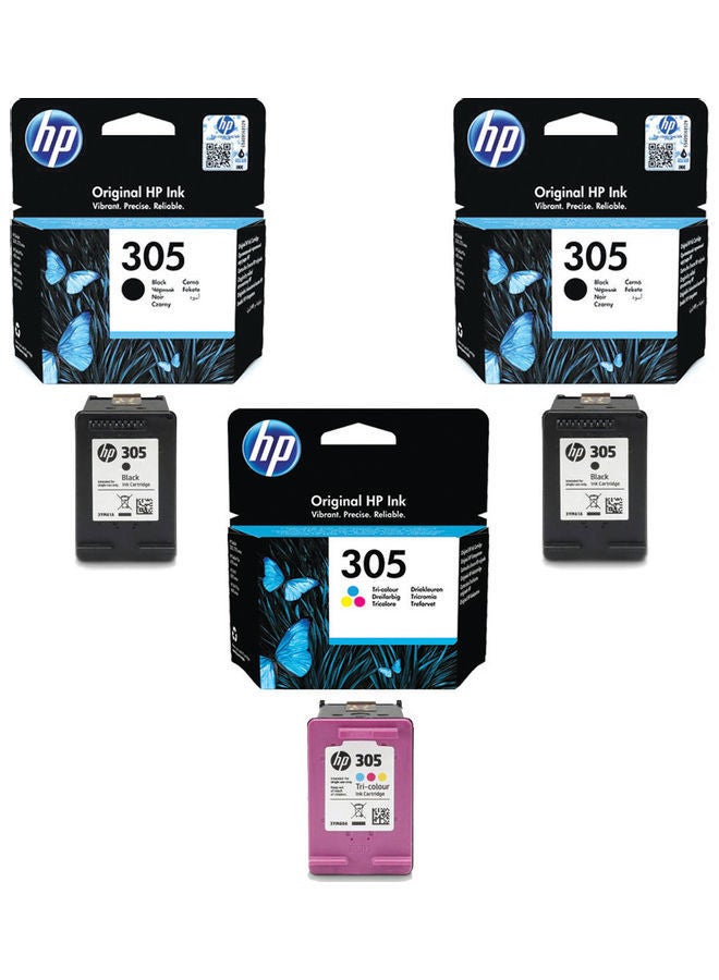 HP Pack of 3 (2-Piece 305 Black and 1-Piece 305 Tri-Colour) Original Ink Cartridge for Printer Multicolour - Image 1