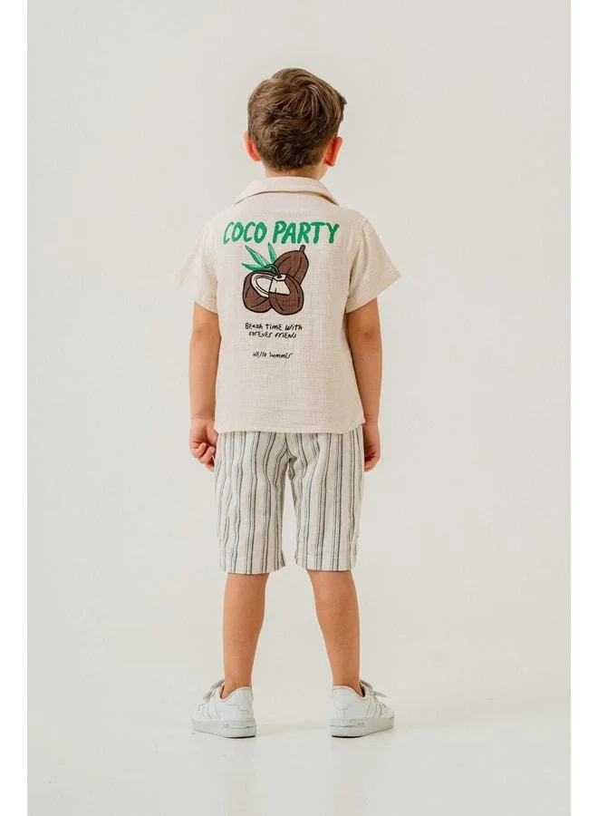 Magu Boys' Cotton Muslin Shirt and Striped Shorts Two-Piece Set