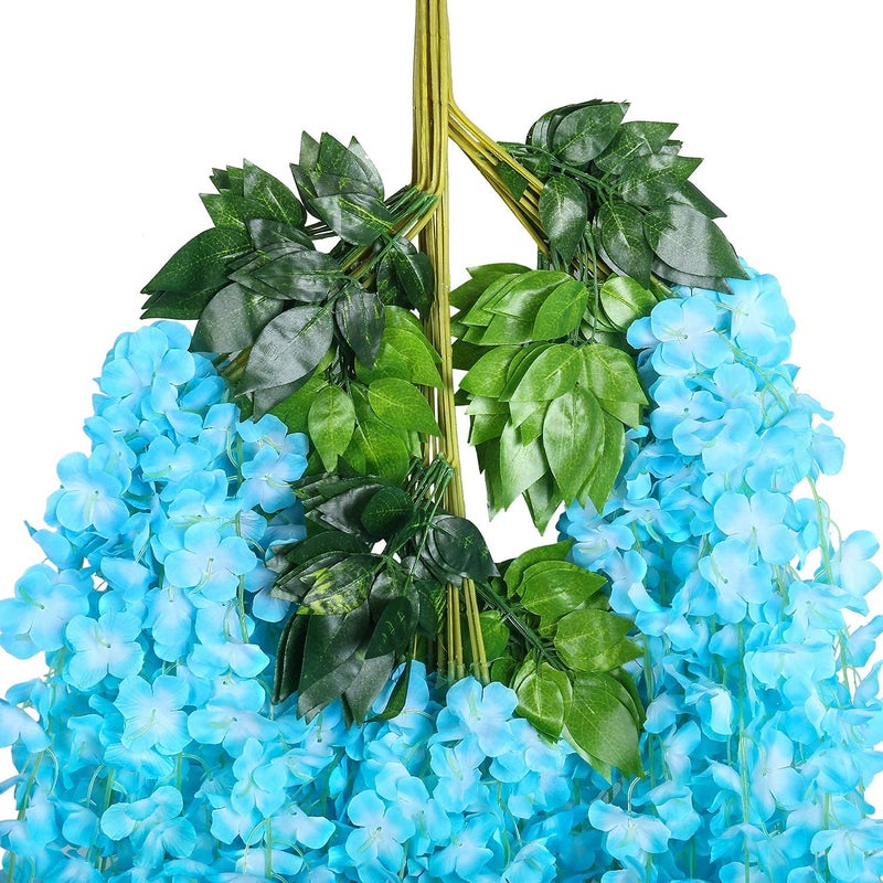 Homenique Artificial Wisteria Flowers Vine Garland Sky Blue 9 Pack Fake Wisteria Vine Garland Hanging Flowers for Wedding Silk Long Bush Flowers String Home Party Decoration Blue - Image 4