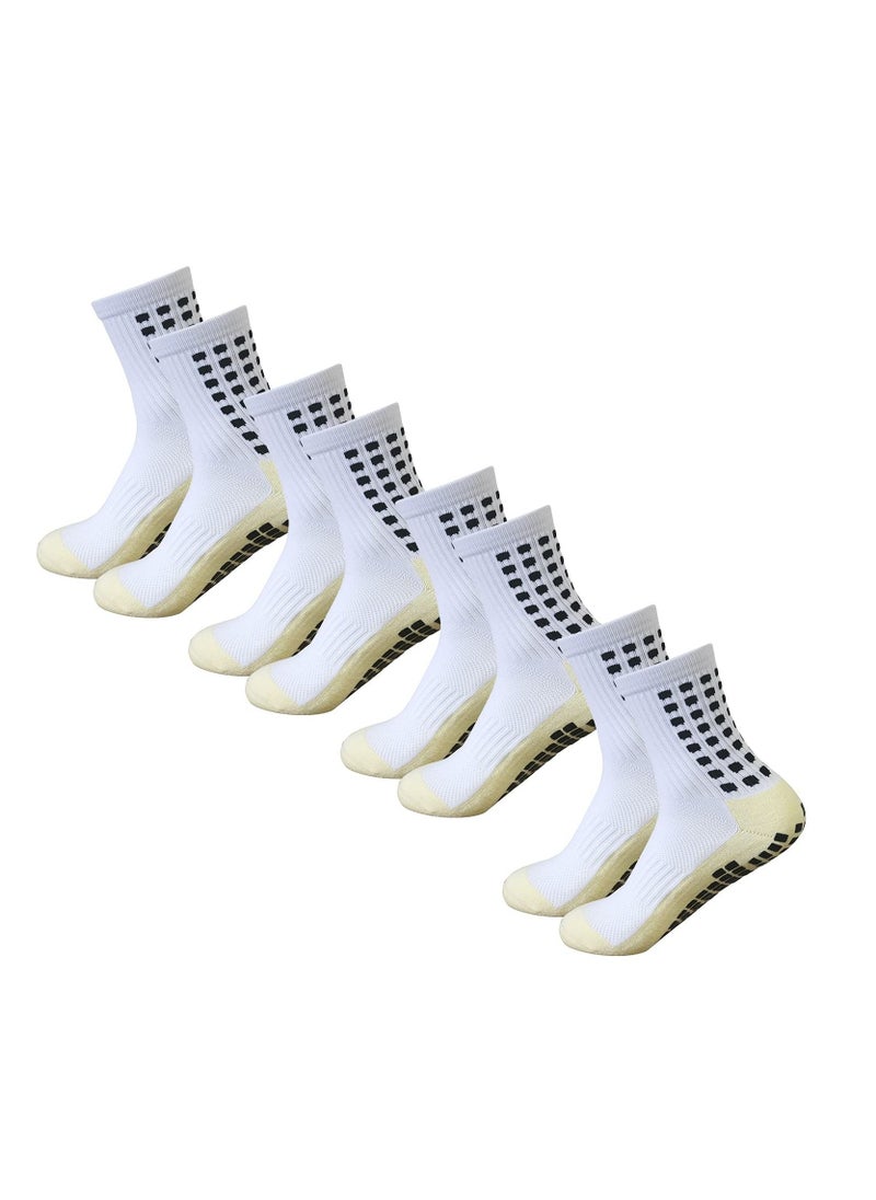 SYOSI 4 Pairs of Men Soccer Socks Anti Slip Non Slip Grip Pads for Football Basketball Sports White  - Image 1