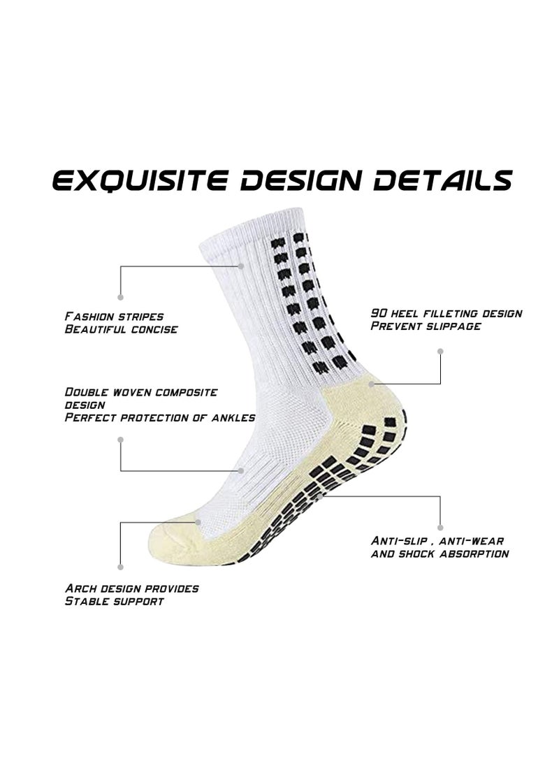 SYOSI 4 Pairs of Men Soccer Socks Anti Slip Non Slip Grip Pads for Football Basketball Sports White  - Image 4