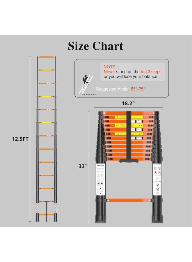 DIAMONDFORGE Telescopic Collapsible Telescoping Ladder Extension - 12.5 FT Tall Compact Aluminum Foldable Extendable Rv Telescope Ladders - Adjustable Retractable for House Roof Travel Trailers - 330lbs Capacity - Image 3