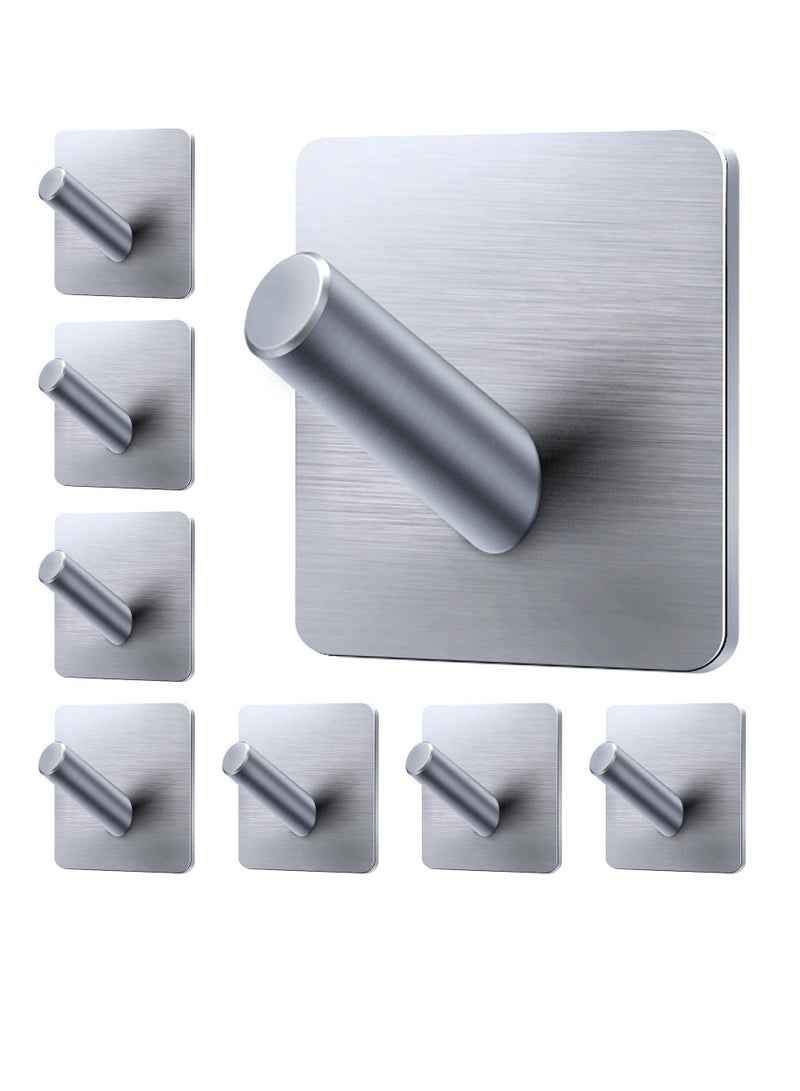 Heavy Duty Adhesive Hooks, 8 Pack Bath Towel Hooks , Matte Stainless Steel Bathroom Organizer, Adhesive Wall Hooks for Bathrooms, Coat, Robe, Kitchen, Non-Punching self-Adhesive Hooks, Silver - Image 1