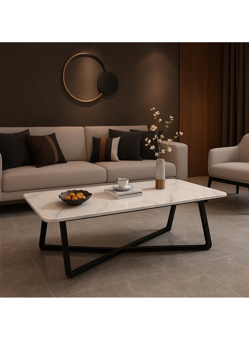 إيه جي دي طاولة قهوة كبيرة مستطيلة لغرفة المعيشة متعددة الاستخدامات بإطار معدني أسود - Image 1