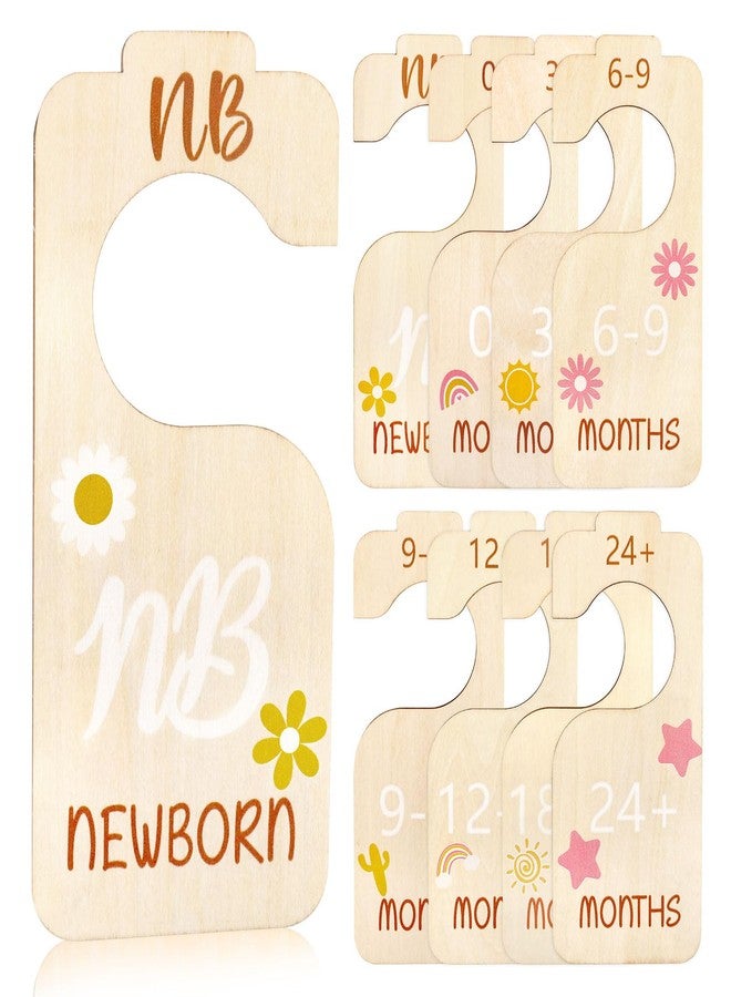 Atiloy 8Pcs Baby Closet Dividers for Clothes Organizer 3D Daisy Wooden Double Sided Baby Clothes Size Hanger Organizer from Newborn to 24 Months for Boho Themed Nursery Decor - Image 1