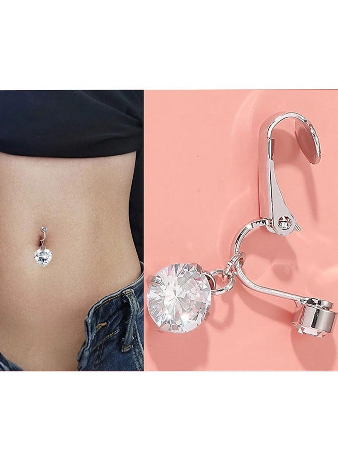 Happy D 3PCS Stainless Steel Navel Ring, Cubic Zirconia Round Decor Belly Button Ring for Women - Image 2